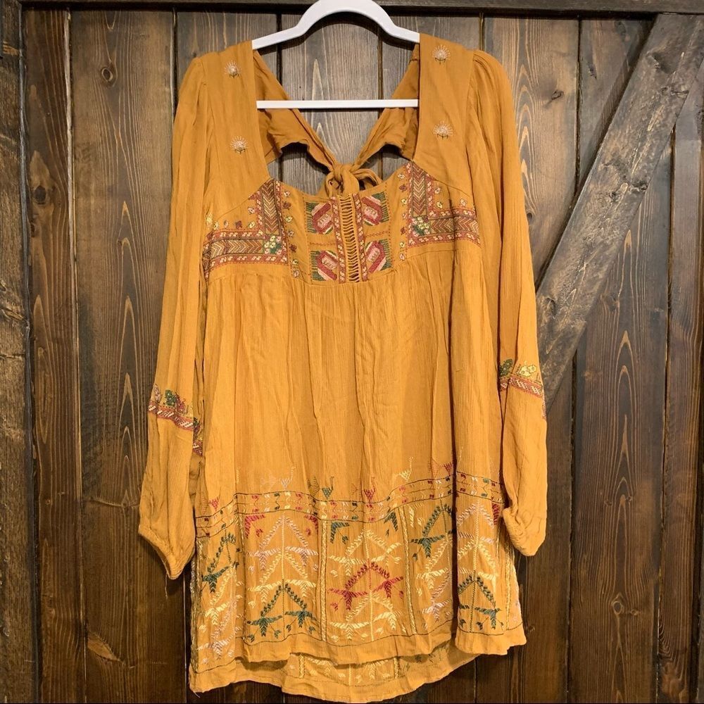FREE PEOPLE Women’s Rhiannon Embroidered Mustard Baby Doll Dress Size Small New
